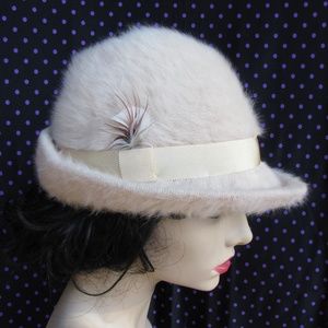 Vintage Fluffy Angora Fedora  with Feather